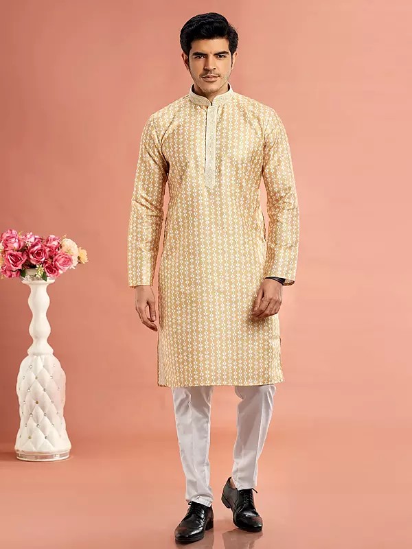 Stunning Embroidery Work On Neck Cotton Straight Festive Wear Kurta Pajama Set
