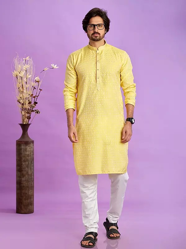 Art Soft Silk Straight Mandarin Collar Festive Wear Kurta Pajama Set