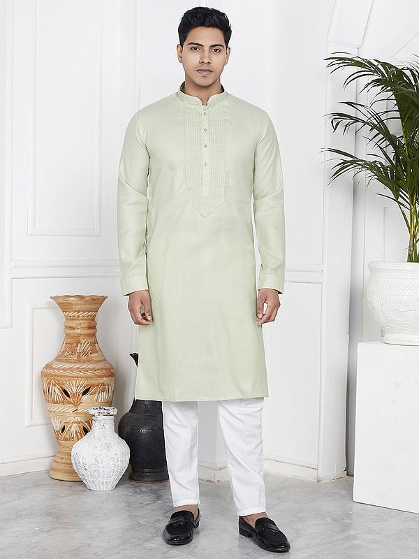 Linen Cotton Straight Full Sleeve Festive Wear Kurta Pajama Set
