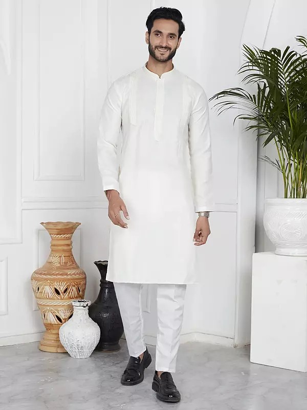 Stunning Linen Cotton Full Sleeve Festive Wear Straight Kurta Pajama Set