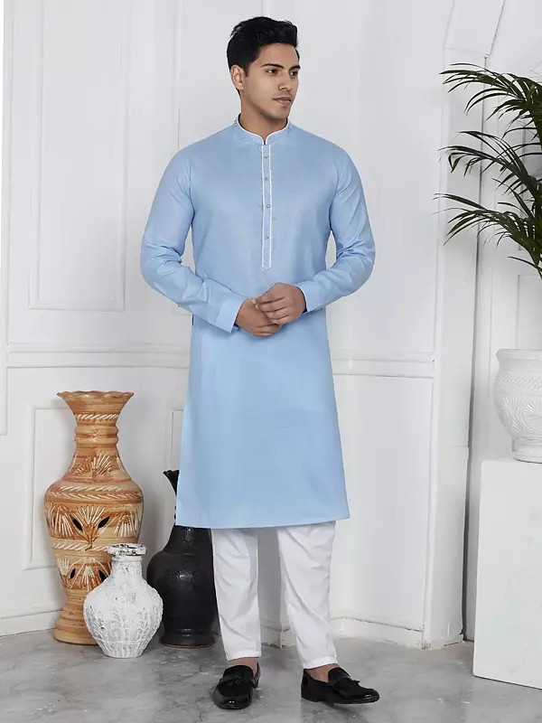 Elegant Linen Cotton Full Sleeve Straight Festive Wear Kurta Pajama Set
