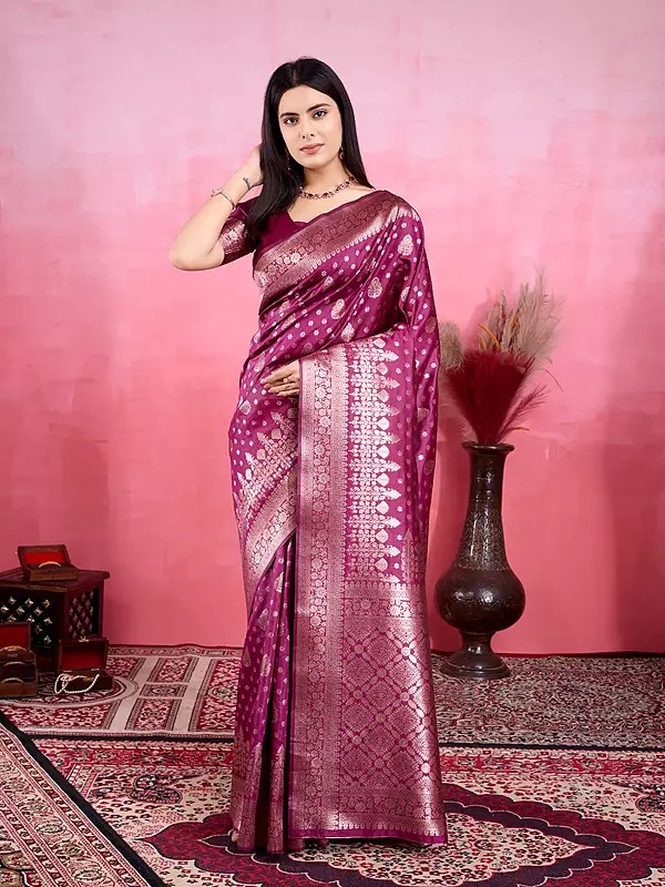 Soft Lichi Silk Traditional Wide Border Festive Wear Saree With Matching Blouse