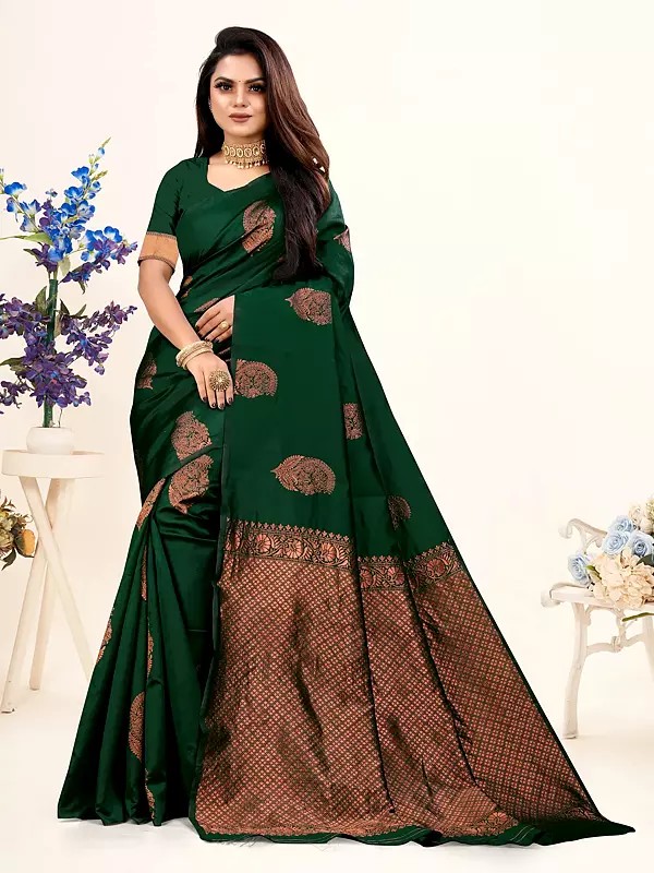 Elegant Lichi Silk Weaving Work Festive Wear Saree With Contrast Pallu