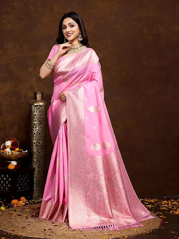 Stunning Weaving Work Wide Border Festive Wear Soft Lichi Silk Saree