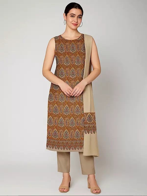 Three-Piece Salwar Kameez Suit with Dupatta and All-Over Intricate Multicolor Embroidered Flowers-Paisleys