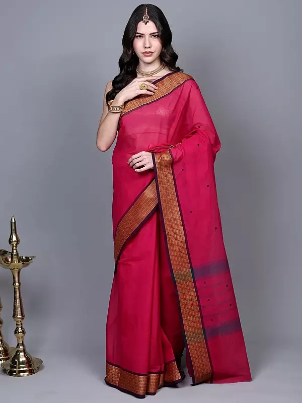 Chettinad Cotton Saree with Woven Buttis and Rudraksha Border from Kumbakonam