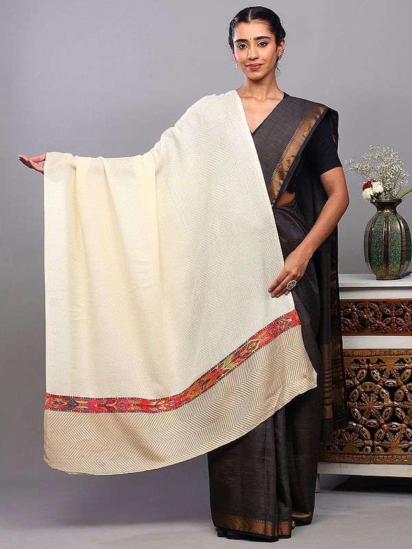 Transparent-Yellow Shawl with All-Over Stripes Weave