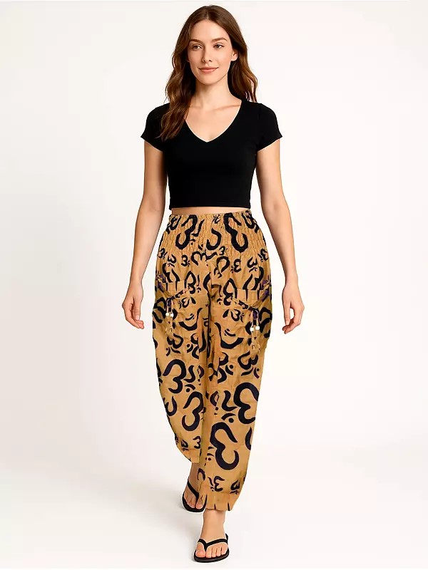 Yoga Casual Trousers with Printed Om