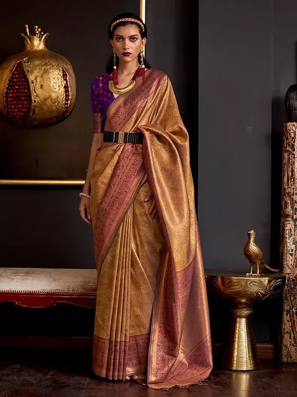 Chap Handloom Weaving Silk Designer Saree With Blouse & Tassels Pallu