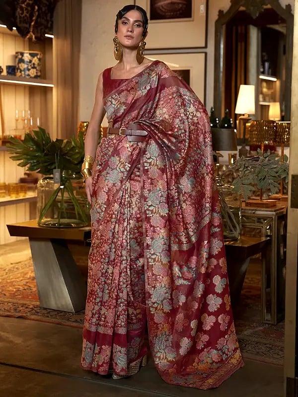 Kashmiri Modal Handloom Weaving Floral Saree For Casual Occasion