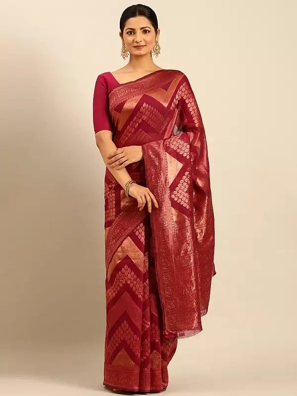 Zig-Zag Pattern Cotton Saree For Traditional Occasions