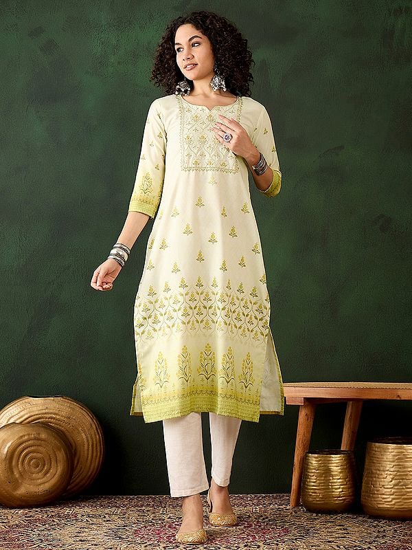 White-Rock Poly Rayon Floral Printed Straight Kurta For Casual Occasion