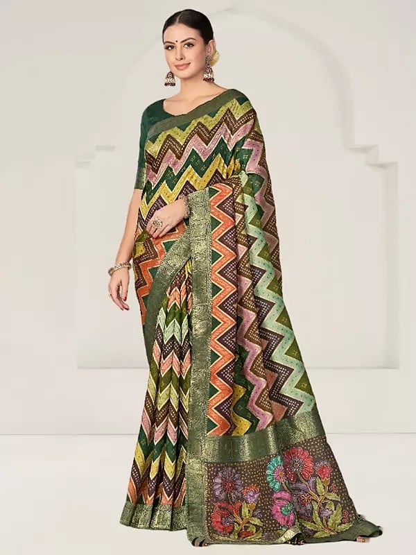 Everglade Rangkat Tussar Silk Chevron And Woven Design Saree With Blouse