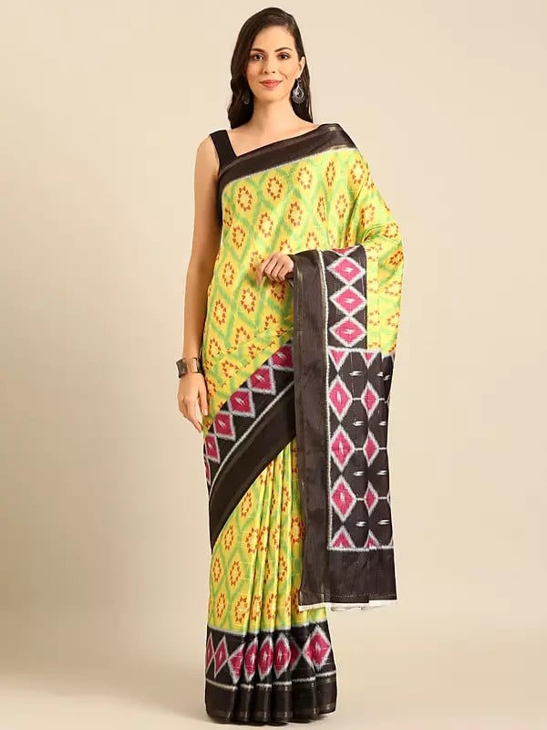 Light-Yellow Diamond Pattern Cotton Saree For Casual Occasion