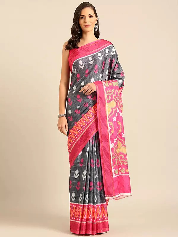 Temple Pattern Cotton Festival Wear Saree With Floral Pallu