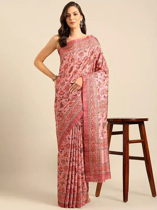 Floral Motifs Cotton Saree With Blouse And Paislay Pattern Border