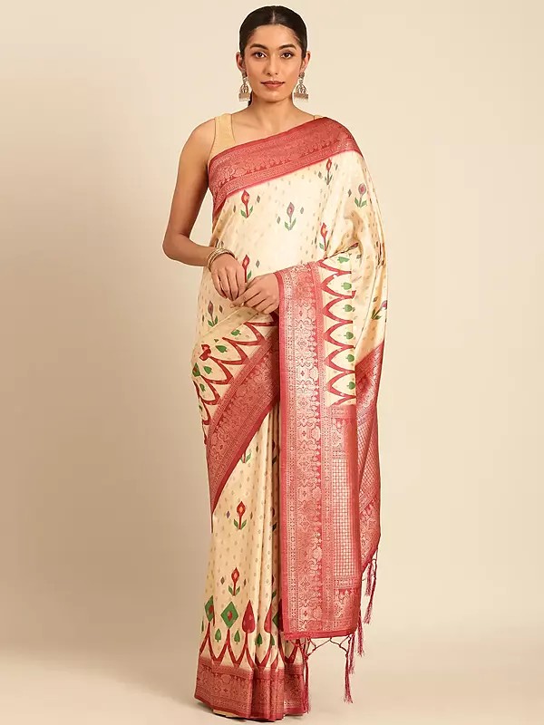 Digital Print Silk Saree With Blouse And Tassels Pallu For Casual Occasion