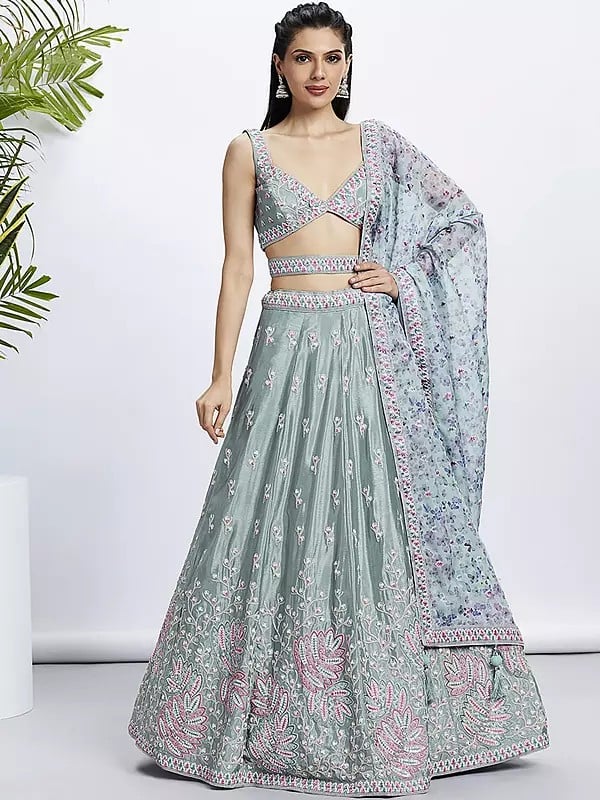 Pure Chiffon Embroidery Work Party Wear Lehenga Choli With Poly Georgette Dupatta