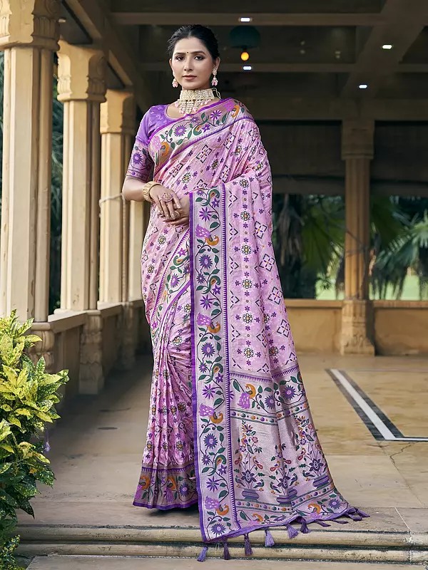 Meenakari Woven Patola Silk Designer Saree With Floral Motif And Tassels Pallu