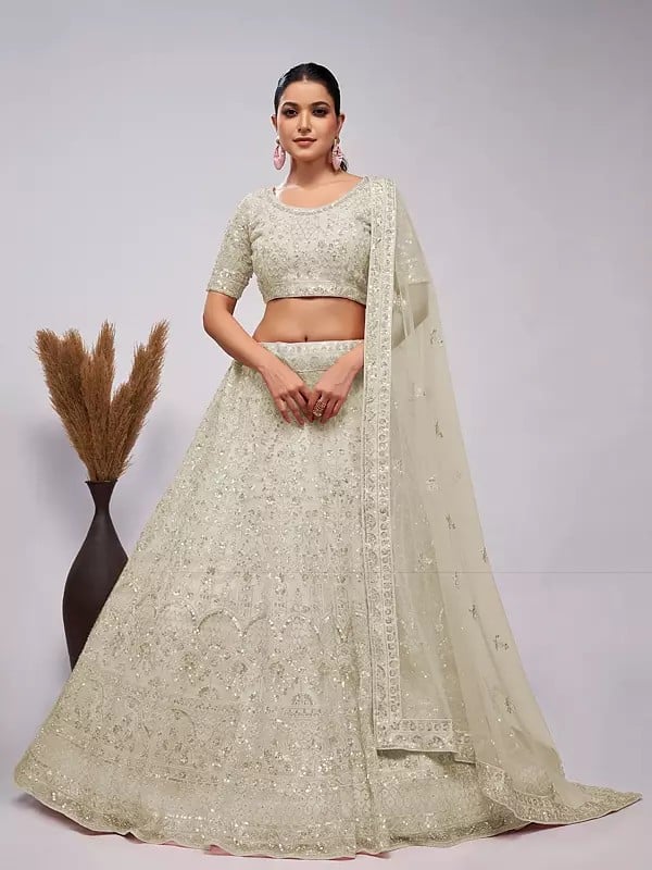 Pearl Sequins And Sparkling Embellishments Bridal Lehenga Choli With Soft Net Dupatta