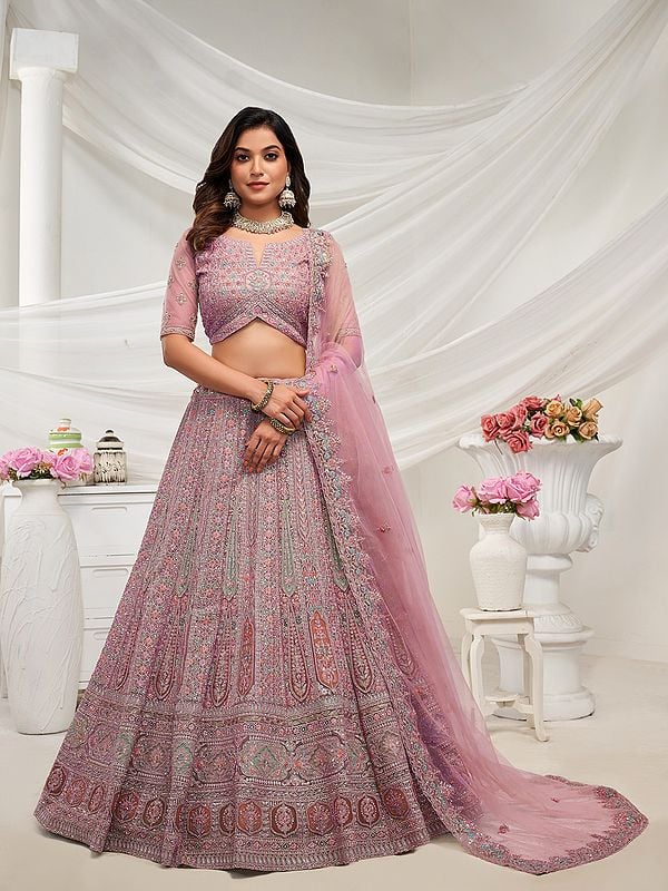 Peacock And Paisley Motifs Zari Work Bridal Lehenga Choli With Soft Net Dupatta For Wedding Occasion