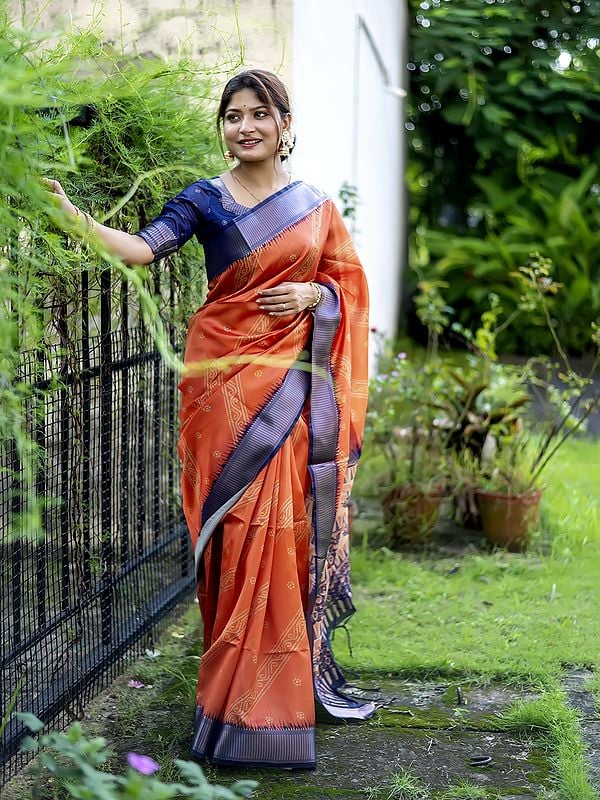 Zari Border Soft Silk Saree With Bandhani Print And Tassels Pallu