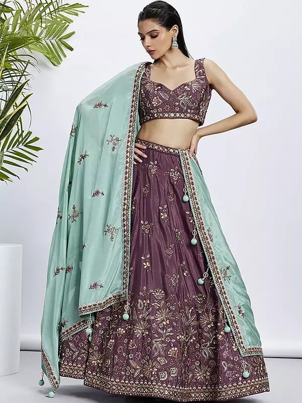 Pure Chiffon Mirror & Heavy Sequins Floral Embroidery Work Lehenga Choli With Designer Tassels Dupatta