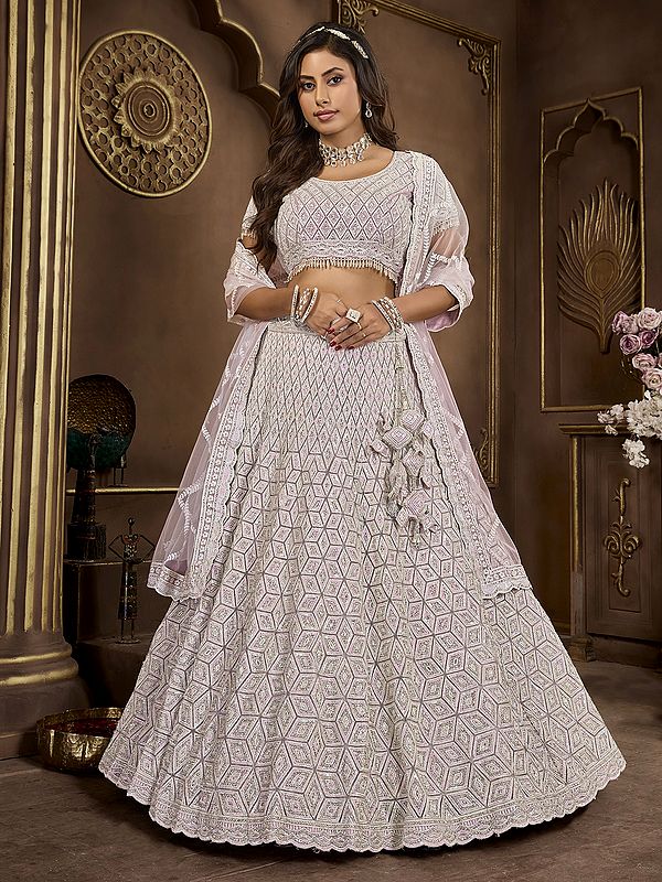 Creamy-Mauve Designer Lehenga Choli With Dupatta For Bridal In Premium Net And Zarkan Work 14 Kali