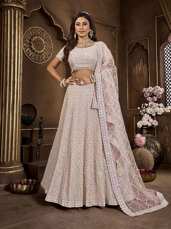 Light-Pink 14 Kali Premium Net And Zarkan Work Designer Lehenga Choli With Dupatta For Bridal