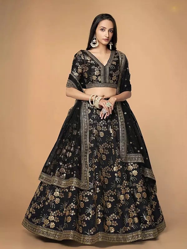 Silk Floral Embroidery Work Elegant Lehenga Choli With Soft Net Matching Dupatta For Wedding Occasion