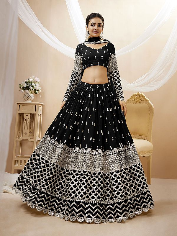 Georgette Sequins Zari Embroidered Work Festival Wear Lehenga Choli With Soft Net Matching Dupatta