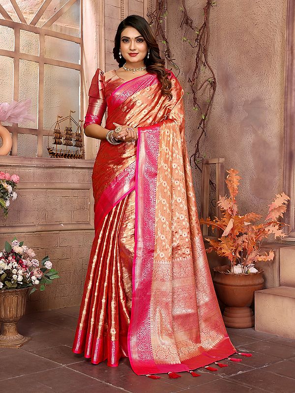 Elegant Floral Weaving Work Tissue Silk Casual Wear Saree With Blouse