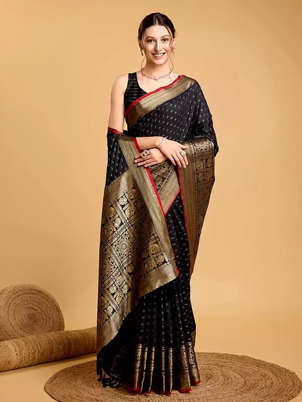 Soft Lichi Silk Stunning Weaving Work Wide Border Festive Wear Saree