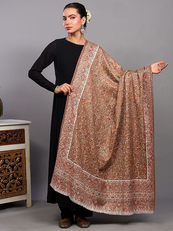 Kani Jamawar Wool Shawl from Amritsar with Woven Flowers and Paisleys