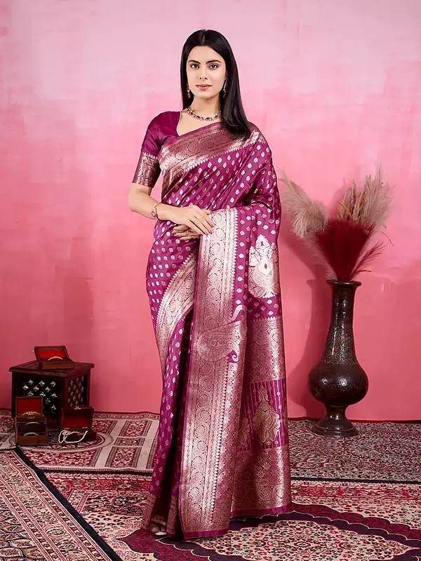 Soft Lichi Silk Big Paisleys Motifs Attractive Saree With Matching Blouse