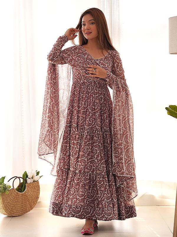 All Over Paisley Motifs Printed Attractive Pure Soft Faux Georgette Anarkali Suit