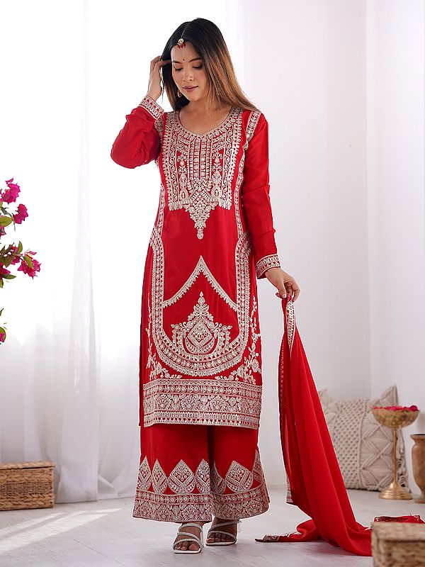 Vichitra Silk Heavy Embroidery And Sequins Work Festive Wear Kurta Set