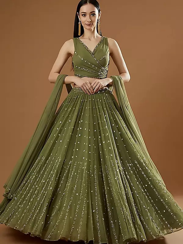 Georgette Embroidery And Sequins Work Elegant Party Wear Lehenga Choli With Dupatta
