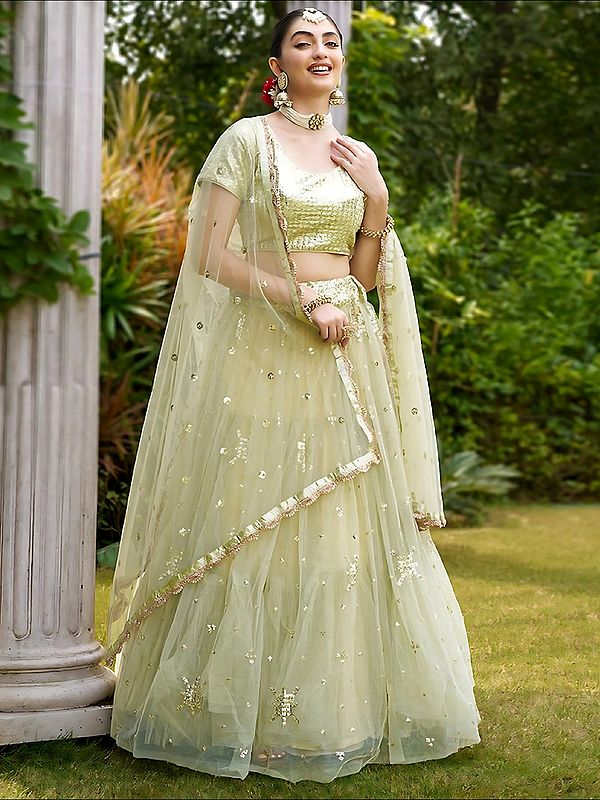 Heavy Net Elegant Sequins Work Party Wear Lehenga Choli With Matching Dupatta