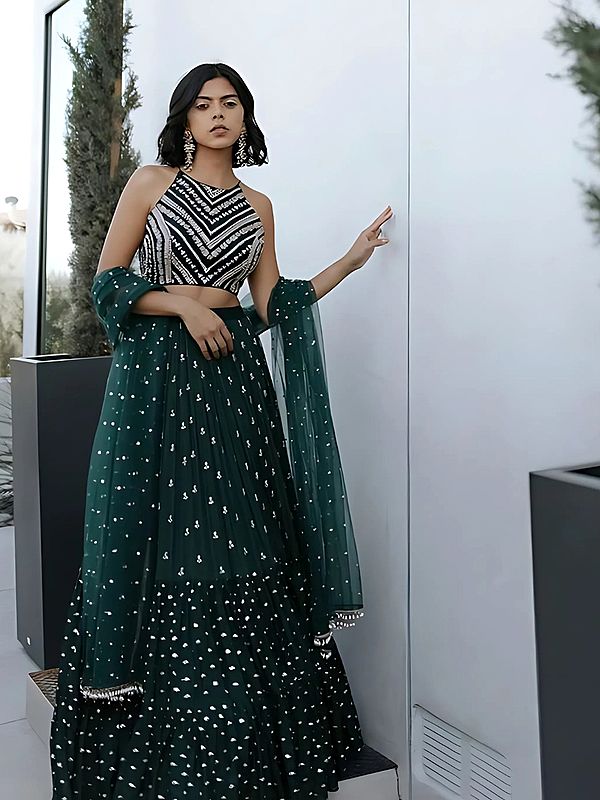 Designer Georgette Sequins And Embroidery Work Party Wear Lehenga Choli