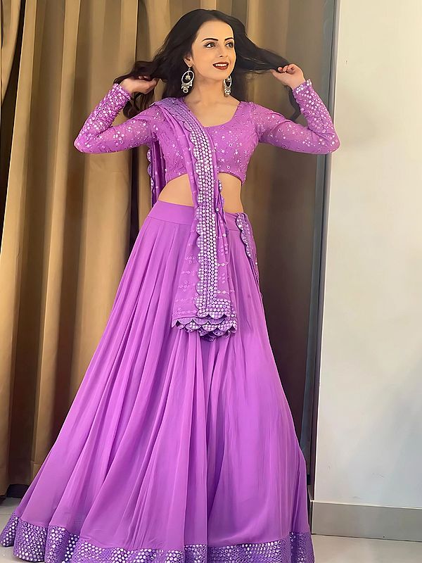 Attractive Faux Georgette Sequins Work Party Wear Lehenga Choli And Matching Dupatta