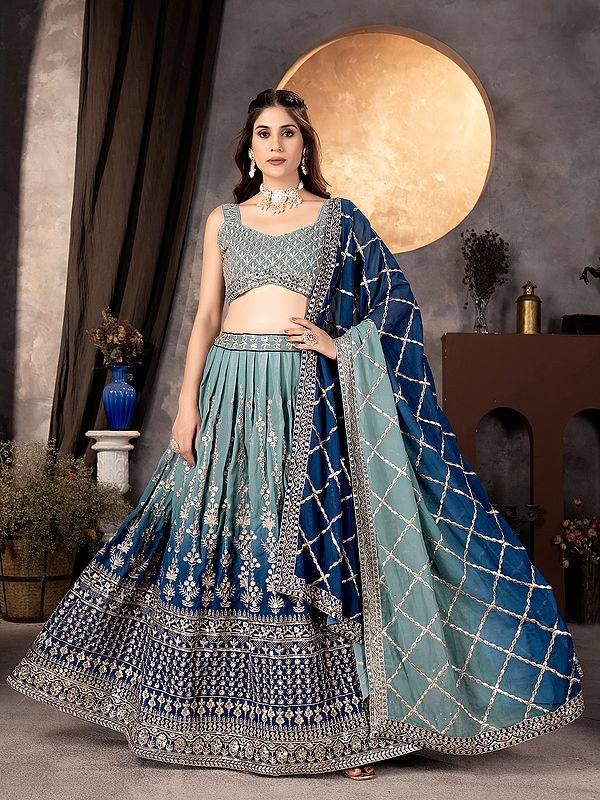 Designer Embroidery And Sequins Work Faux Georgette Lehenga Choli For Wedding Occasion