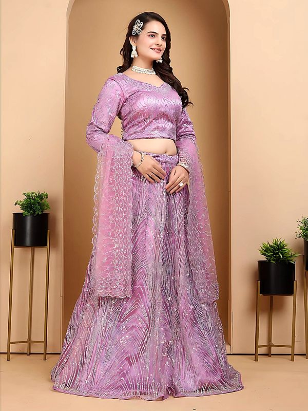 Attractive Glitter Sequins Work Party Wear Net Lehenga Choli With Matching Dupatta
