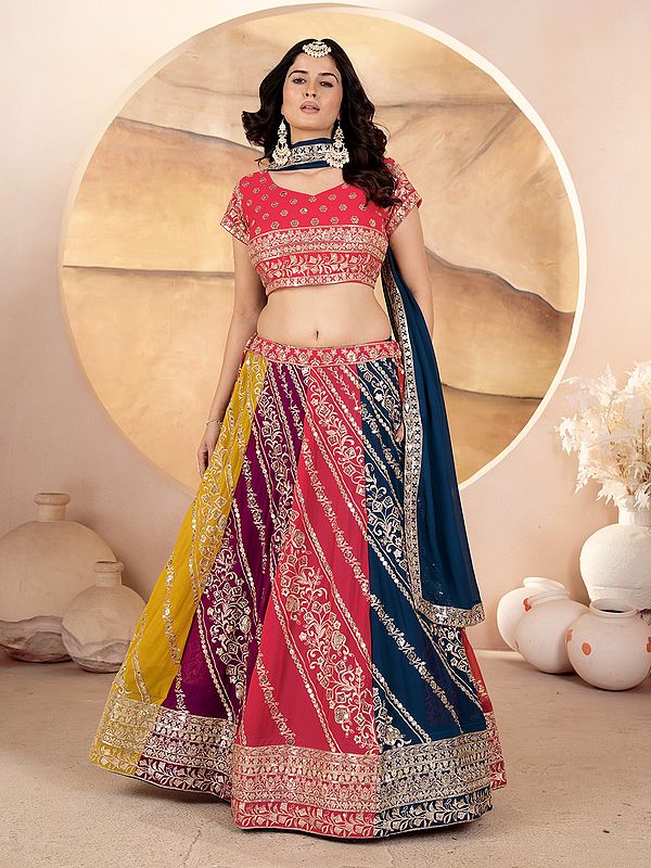 Multicolor Floral Sequins Work Faux Georgette Stunning Festive Wear Lehenga Choli