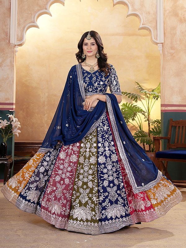 Attractive Multicolor Floral Embroidery And Sequins Work Faux Georgette Lehenga Choli