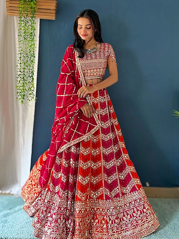 Faux Georgette Zig-Zag Pattern Sequins And Embroidery Work Party Wear Lehenga Choli