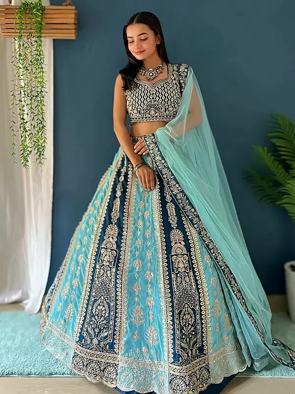 Faux Georgette Beautiful Embroidery And Sequins Festive Wear Lehenga Choli