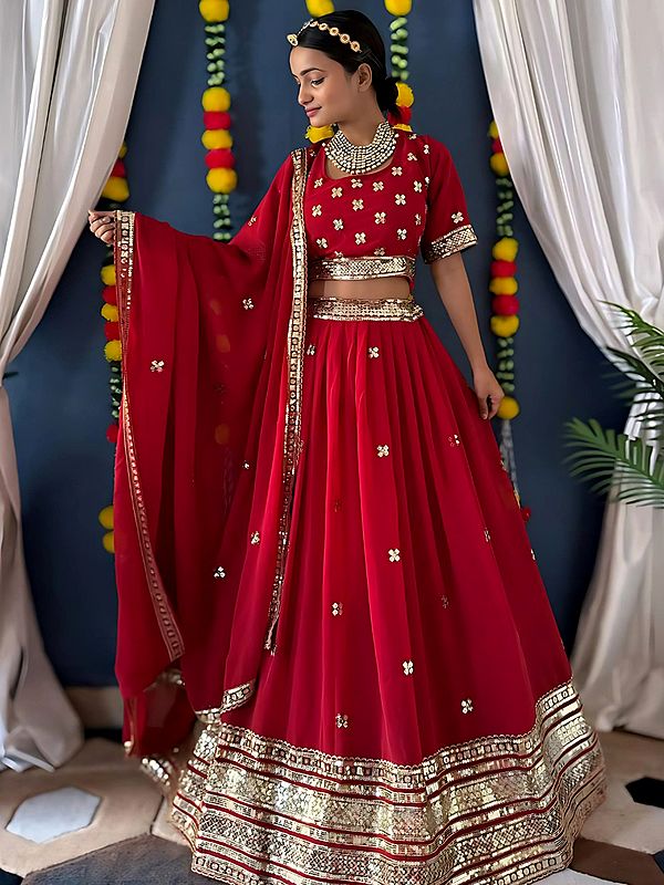Traditional Faux Georgette Sequins And Embroidery Work Lehenga Choli For Festive Occasion