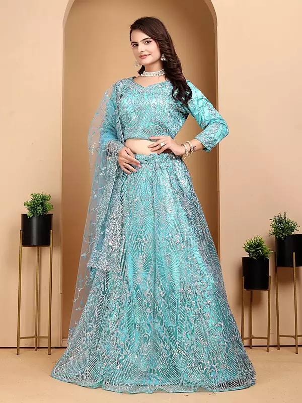 Net Pure Zarkan Work Elegant Party Wear Lehenga Choli With Matching Dupatta