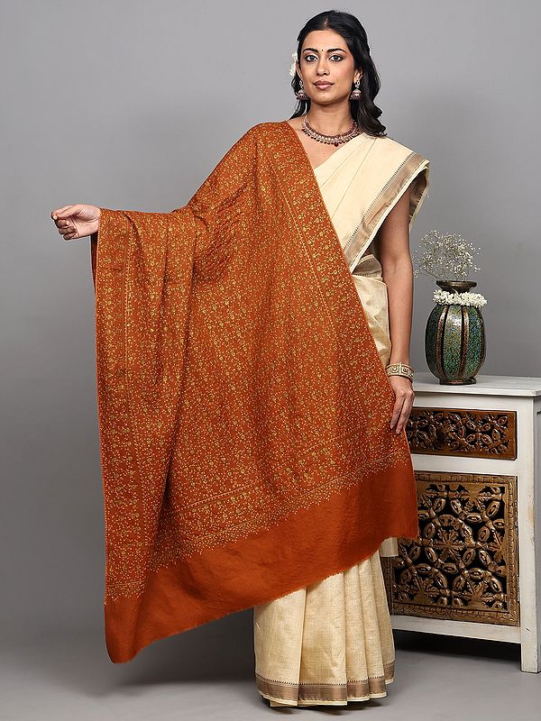 Pure Wool Shawl from Kashmir with Jaaldar Sozni Embroidery by Hand